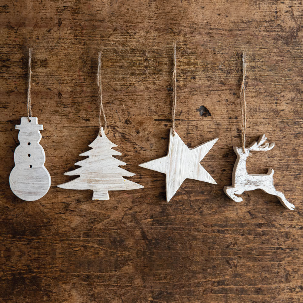 Christmas Tree Wood Ornaments - Set of 4