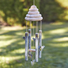 Load image into Gallery viewer, Bee Hive Wood and Metal Wind Chime, 18&quot; High.
